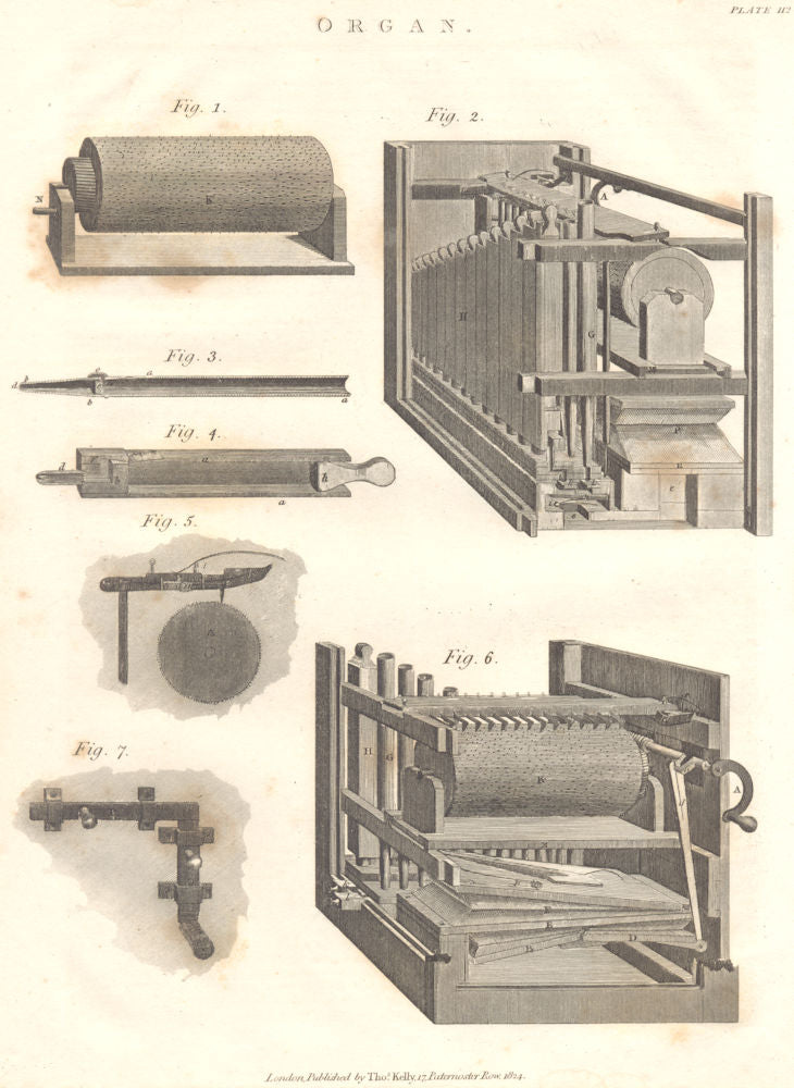 ORGANS. drawings of organs. (Oxford Encyclopaedia) 1830 old antique print